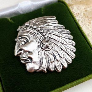 Vintage Indian Warrior Chief Head brooch, Male Native American pin Made in Japan